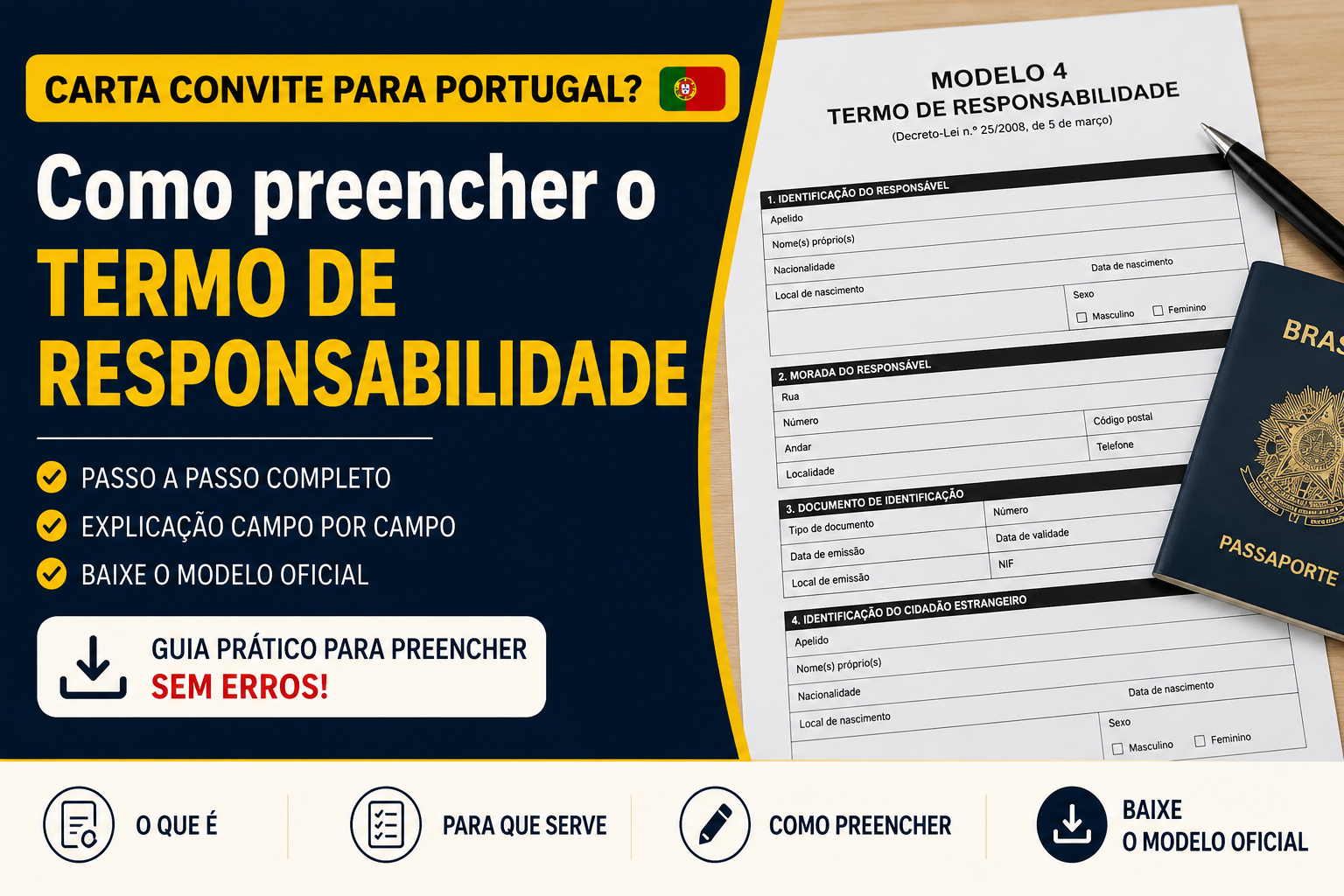 Guia para preenchimento do Termo de Responsabilidade em Portugal